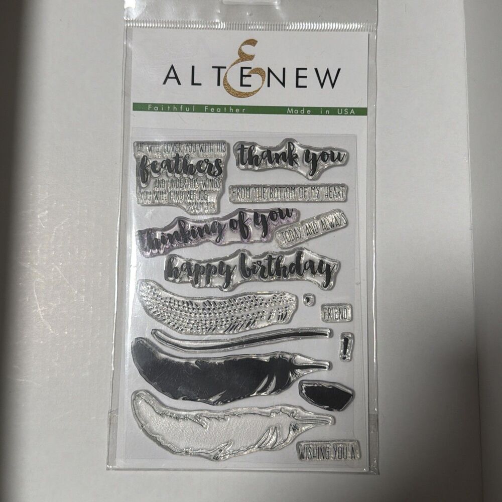 Altenew faithful Feather Photopolymer Stamp set feathers + sentiments